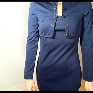 Navy blue office dress with designed top